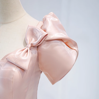 Pink A-line V-neck satin long prom dress, pink formal long dress ED01148