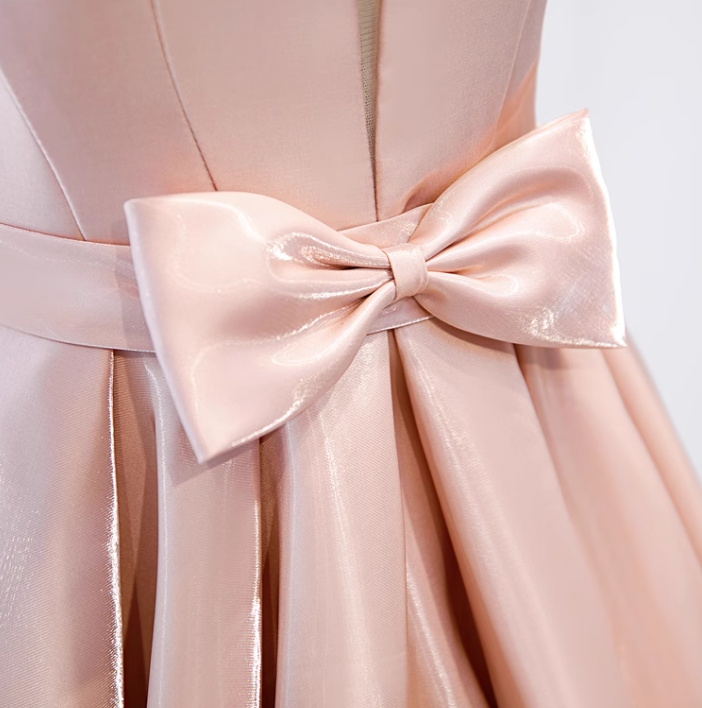 Pink A-line V-neck satin long prom dress, pink formal long dress ED01148