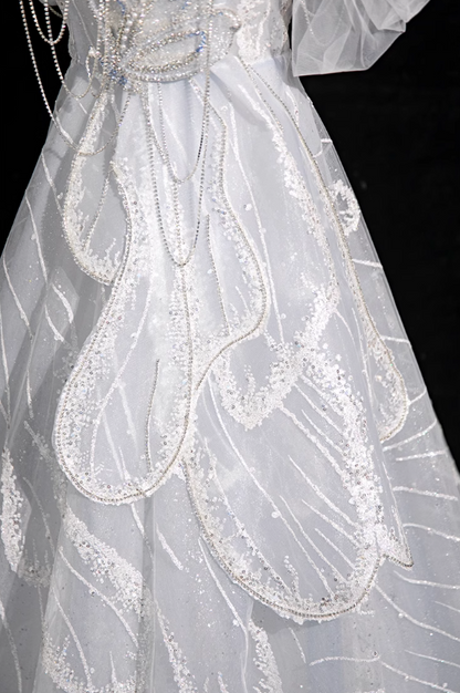 Silver grey A-line  off-shoulder tulle sequin long prom dress, silver grey formal long dress ED01149