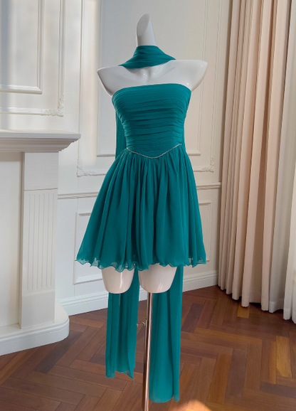 Lake blue A-line strapless chiffon short prom dress, lake blue homecoming dress ED01154