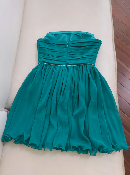 Lake blue A-line strapless chiffon short prom dress, lake blue homecoming dress ED01154