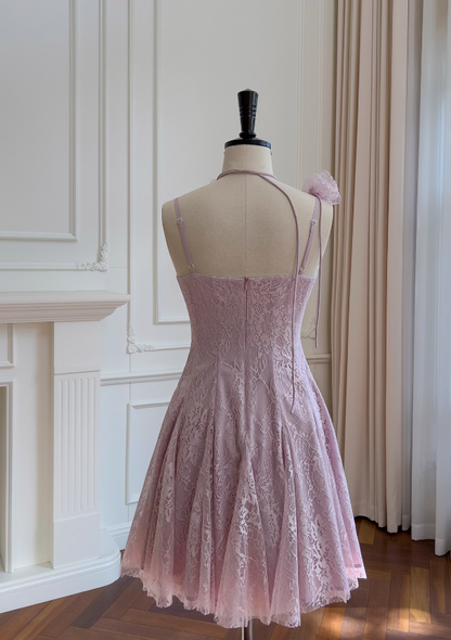 Light purple A-line spaghetti strap lace short prom dress, purple homecoming dress ED01155