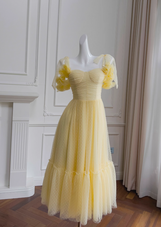 Yellow A-line sweetheart neck tulle short prom dress, yellow homecoming dress ED01156
