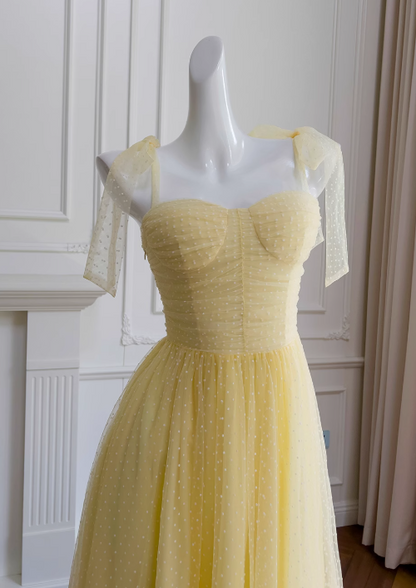 Yellow A-line sweetheart neck tulle short prom dress, yellow homecoming dress ED01156