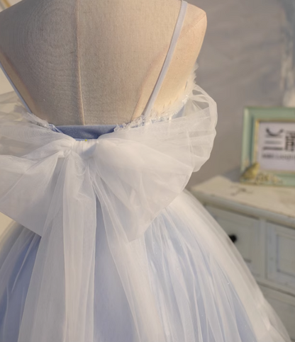 Light blue A-line tulle lace beaded short prom dress, light blue homecoming dress ED01161