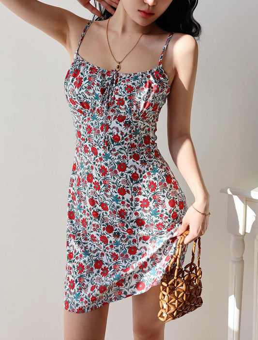 Retro floral suspender dress holiday style dress ED01169