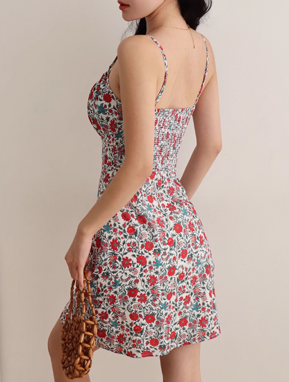Retro floral suspender dress holiday style dress ED01169
