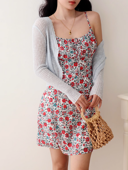 Retro floral suspender dress holiday style dress ED01169