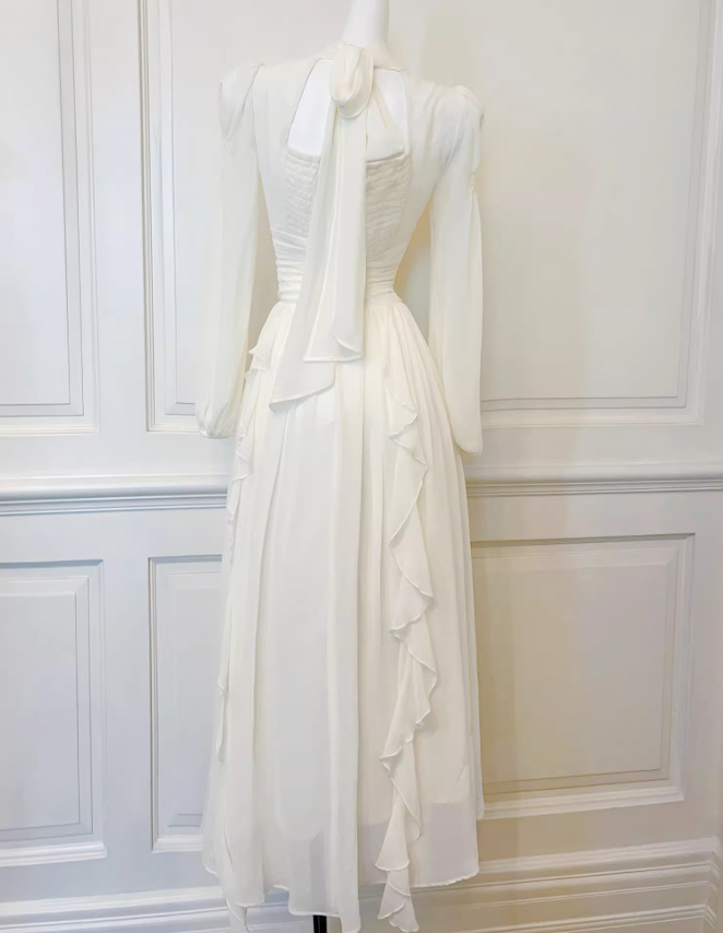 French Elegant Off-white Long Sleeve Dress ED01170