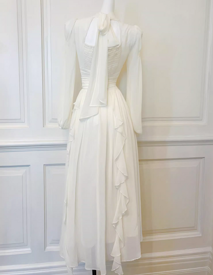 French Elegant Off-white Long Sleeve Dress ED01170
