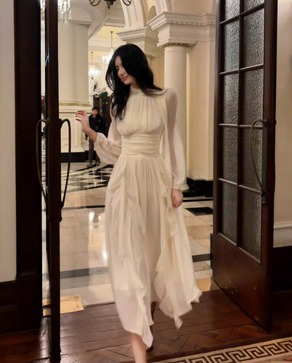 French Elegant Off-white Long Sleeve Dress ED01170