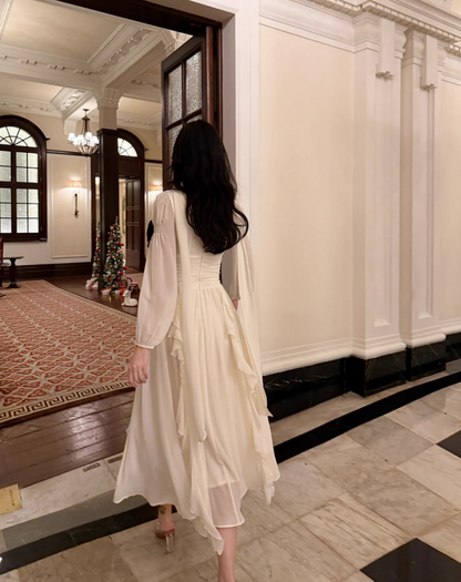French Elegant Off-white Long Sleeve Dress ED01170
