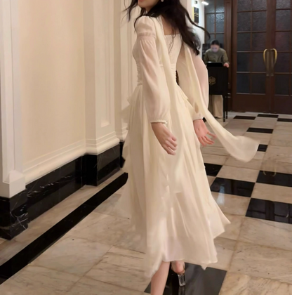 French Elegant Off-white Long Sleeve Dress ED01170