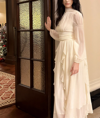 French Elegant Off-white Long Sleeve Dress ED01170