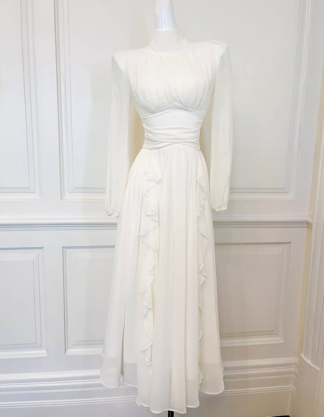 French Elegant Off-white Long Sleeve Dress ED01170