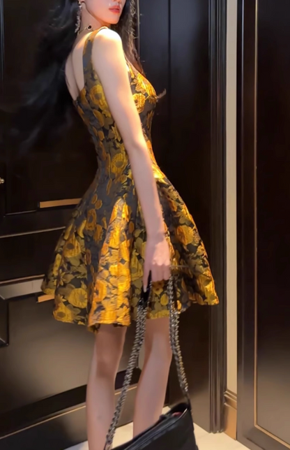 French 3D Flower Sling Dress ED01171