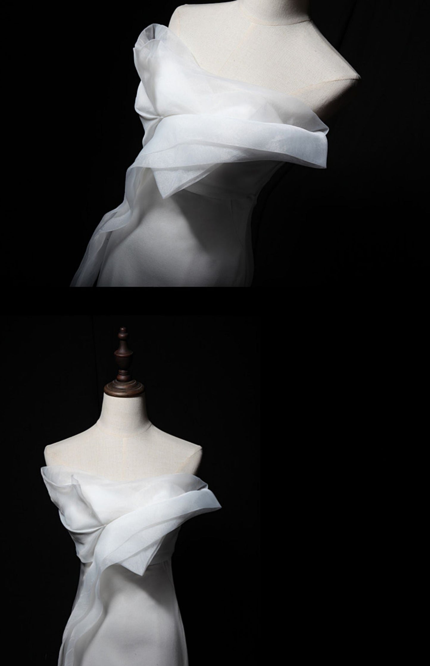 White Strapless Mermaid Tulle Satin Long Prom Dress, White Formal Dress ED01179