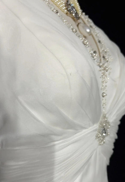 White Mermaid Halter Satin Beading Long Prom Dresses, White Wedding Dresses ED01182