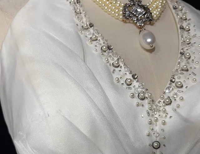 White Mermaid Halter Satin Beading Long Prom Dresses, White Wedding Dresses ED01182