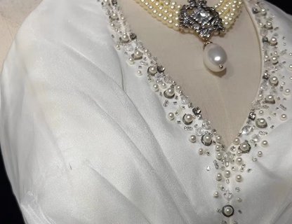 White Mermaid Halter Satin Beading Long Prom Dresses, White Wedding Dresses ED01182