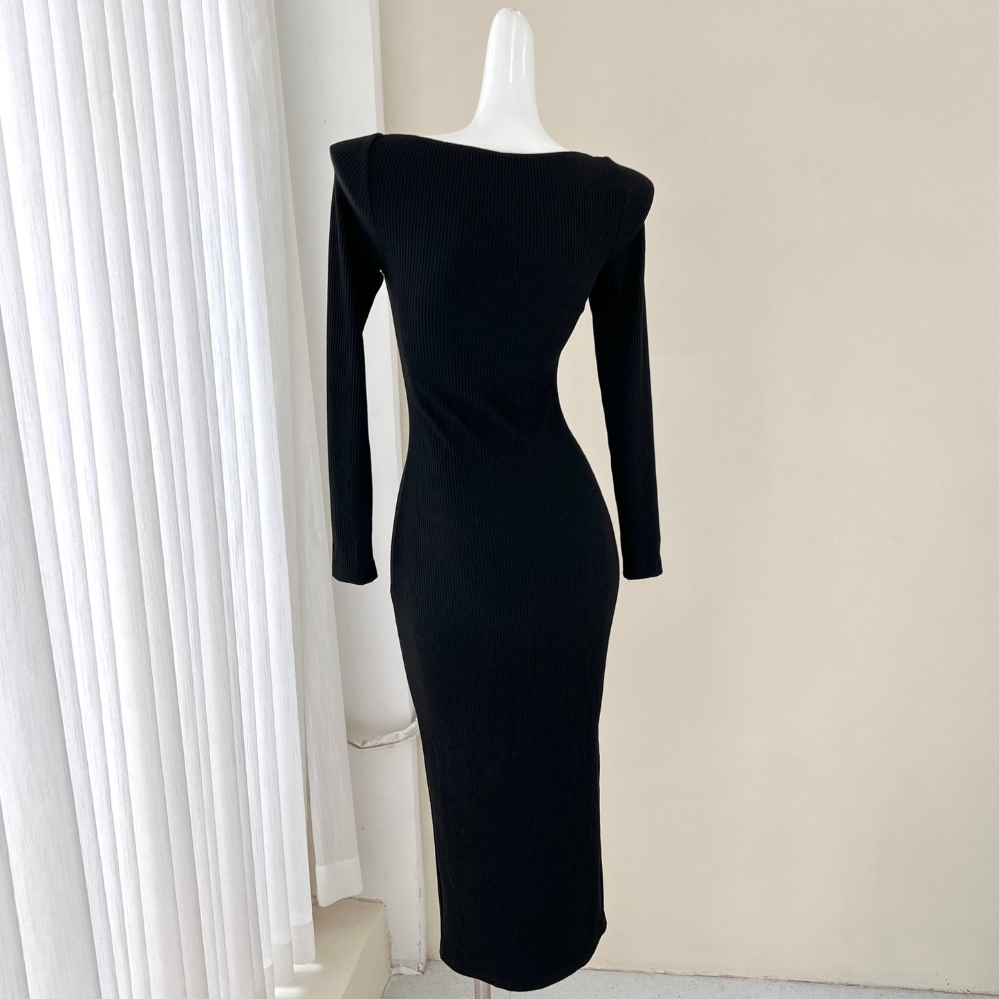Elegant black long sleeve dress, birthday dress ED01184