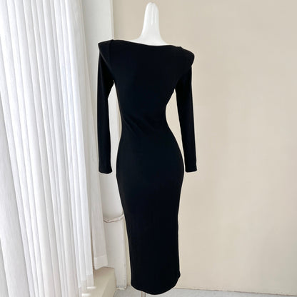 Elegant black long sleeve dress, birthday dress ED01184
