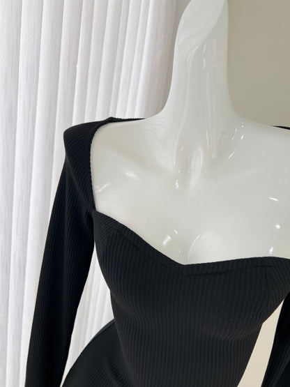Elegant black long sleeve dress, birthday dress ED01184