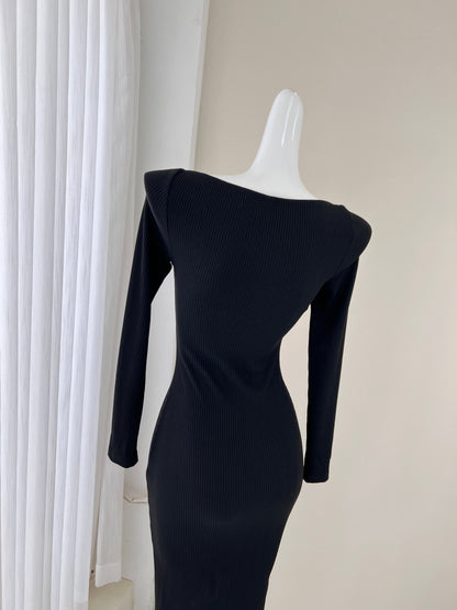 Elegant black long sleeve dress, birthday dress ED01184