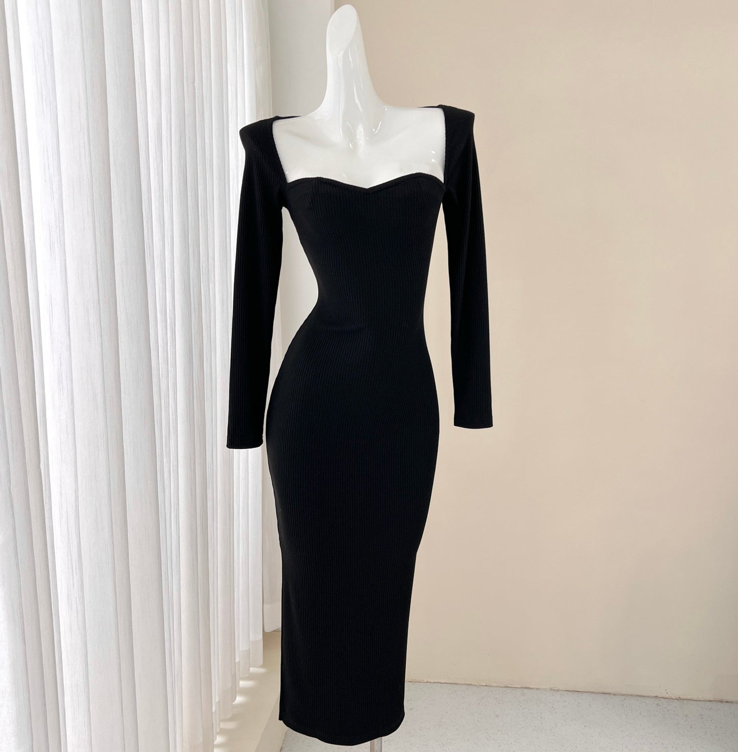 Elegant black long sleeve dress, birthday dress ED01184