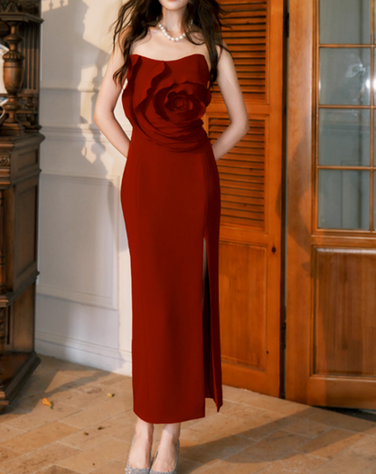 French style 3D rose strapless dress banquet skirt ED01188