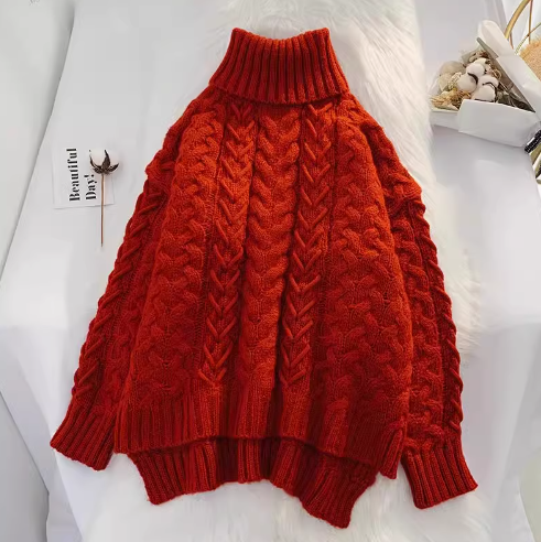 Thick loose lazy style high collar twist pullover sweater  ED0118