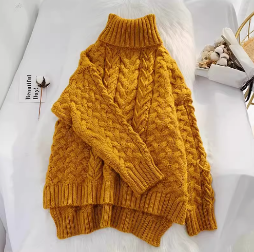 Thick loose lazy style high collar twist pullover sweater  ED0118