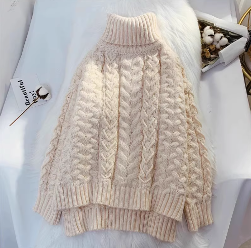 Thick loose lazy style high collar twist pullover sweater  ED0118