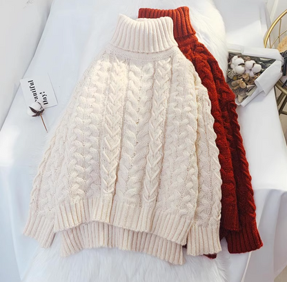 Thick loose lazy style high collar twist pullover sweater  ED0118
