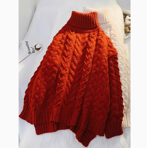 Thick loose lazy style high collar twist pullover sweater  ED0118