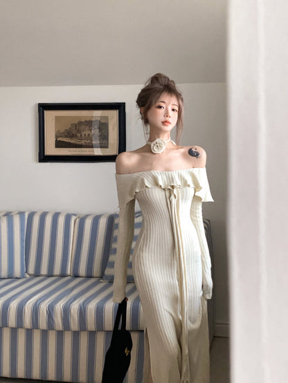 French off-the-shoulder long-sleeved dress ED01192