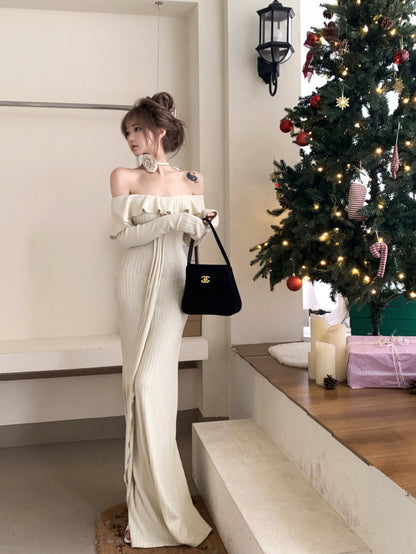 French off-the-shoulder long-sleeved dress ED01192