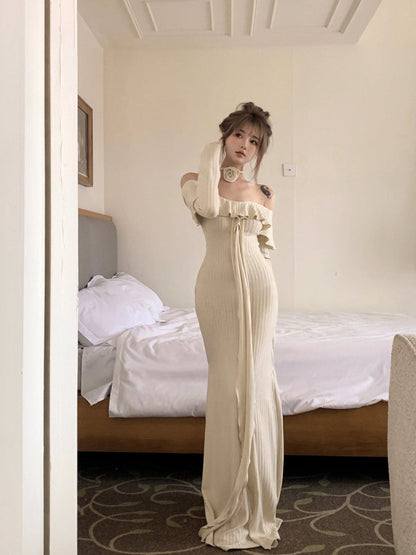 French off-the-shoulder long-sleeved dress ED01192