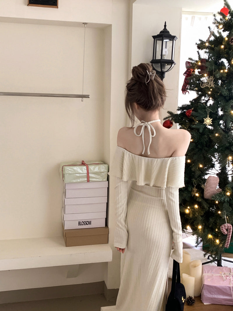 French off-the-shoulder long-sleeved dress ED01192