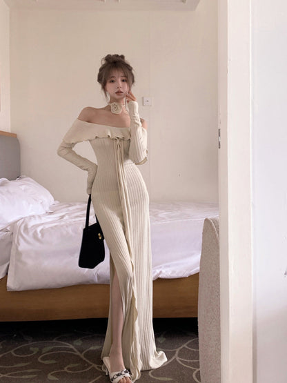 French off-the-shoulder long-sleeved dress ED01192