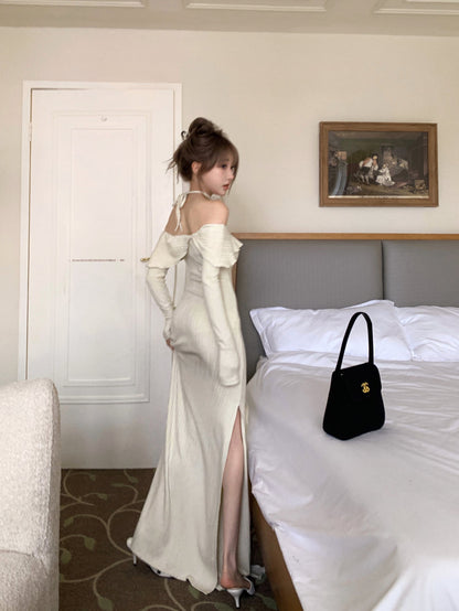 French off-the-shoulder long-sleeved dress ED01192