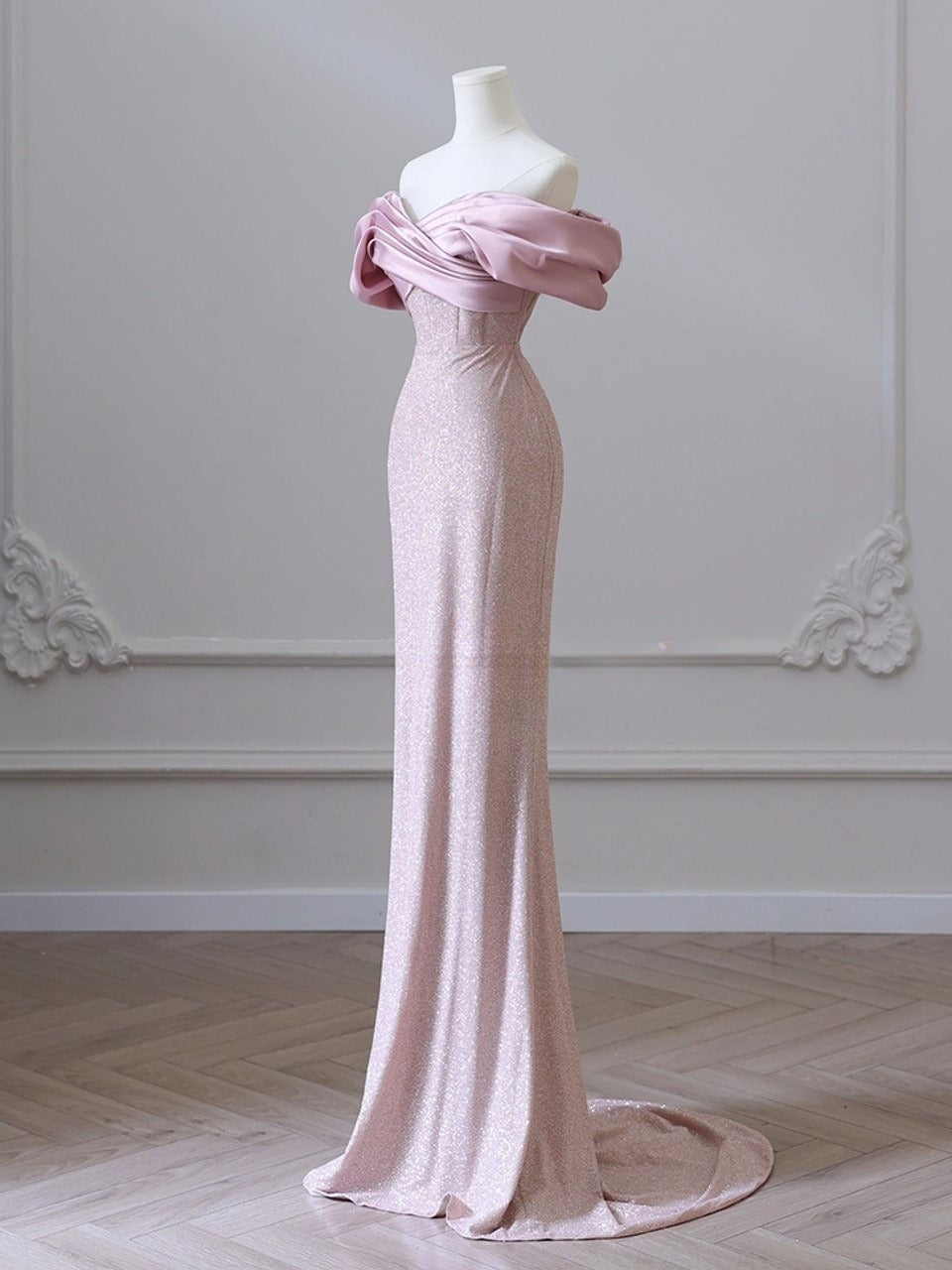 Pink Mermaid Off the Shoulder Long Prom Dress,Pink Formal  Prom Dress ED01208