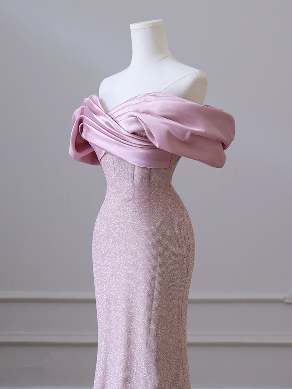 Pink Mermaid Off the Shoulder Long Prom Dress,Pink Formal  Prom Dress ED01208