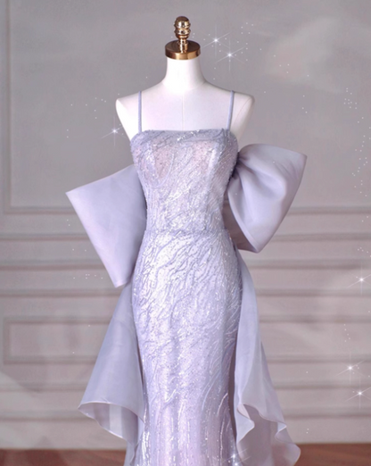 Purple Mermaid Spaghetti Straps Tulle Sequin Long Proml Dress, Formal Party Dress ED01210