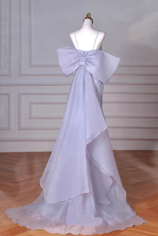 Purple Mermaid Spaghetti Straps Tulle Sequin Long Proml Dress, Formal Party Dress ED01210