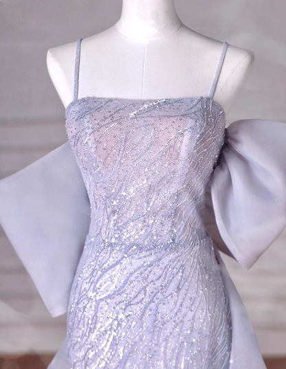 Purple Mermaid Spaghetti Straps Tulle Sequin Long Proml Dress, Formal Party Dress ED01210