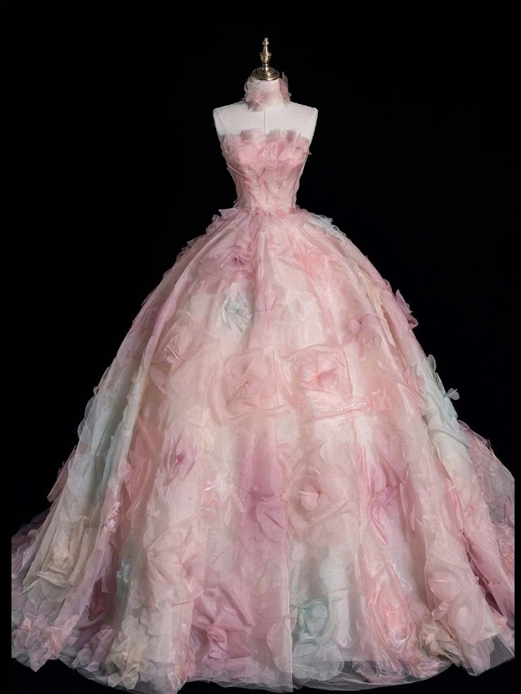 Pink A-line Strapless Tulle long prom dress, pink sweet formal dress ED01216