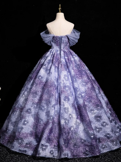 Purple Elegant A-line Off-shoulder Long Prom Dress, Purple Long Formal Dress ED01214