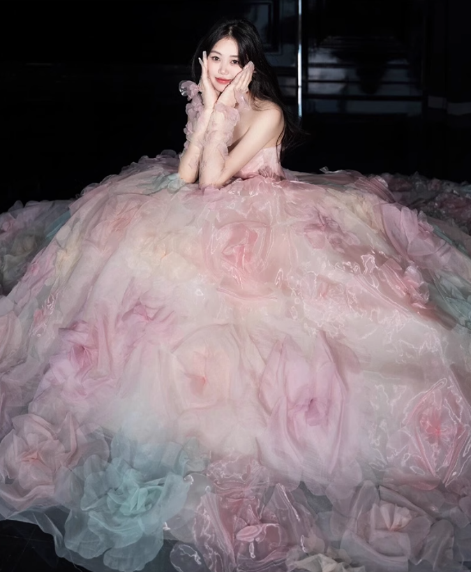 Pink A-line Strapless Tulle long prom dress, pink sweet formal dress ED01216