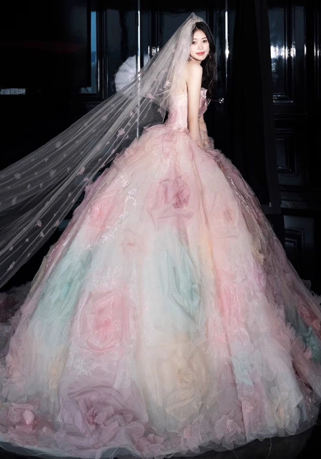 Pink A-line Strapless Tulle long prom dress, pink sweet formal dress ED01216